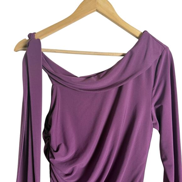 Halston Kamilah Jersey Purple One Shoulder Ruched Slit Cocktail Gown Size 4 - Picture 7 of 16